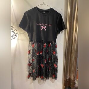 OOAK Upcycled Black and Red Floral Dress